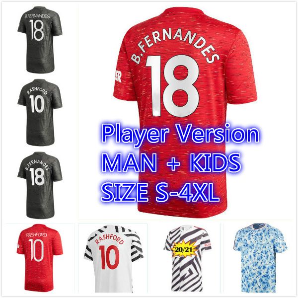 

player version cavani 2020 2021 united rashford bruno fernandes soccer jersey martial james football jerseys shirts 20 21 man kids, Black;yellow