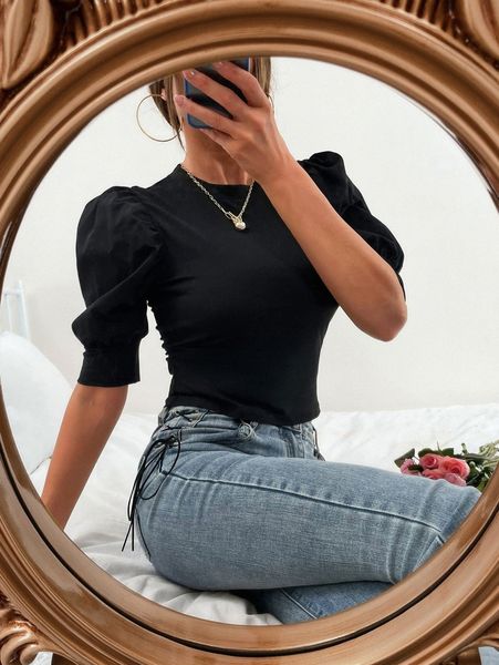 

solid puff sleeve s8qp#, White