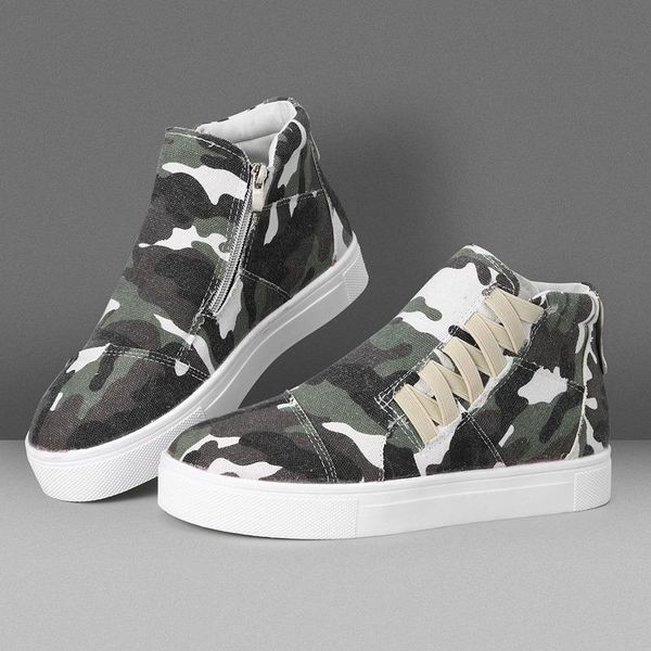

new women's comfy flats boots women's canvas zip sneakers camouflage casual platform for lady student casual walking ankle boot, Black