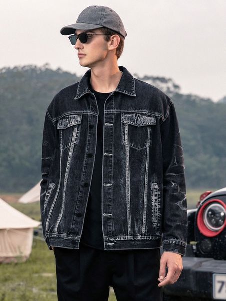 

men button front denim jacket 17va#, Blue