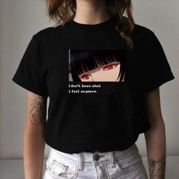 

japanese anime printed t shirt women tumblr vintage fashion aesthetic graphic tee harajuku style tee, White