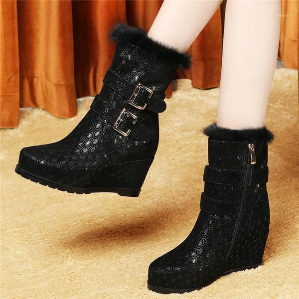 

punk oxfords shoes women black genuine leather platform wedges high heel snow boots high fur winter party pumps shoes1