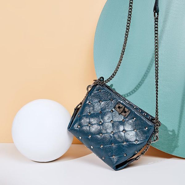

hbp blue portable female bag new leather diamond chain bucket bag ladies design one-shoulder wild diagonal female bag gift 1350