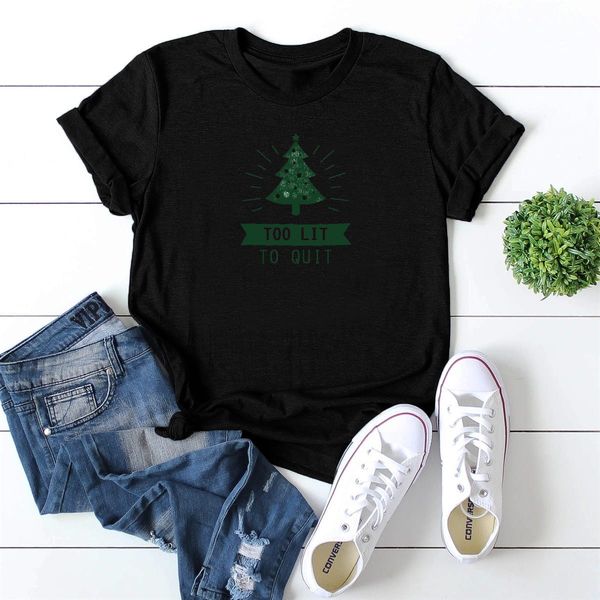 

lh20274 women's fashion casual christmas too lit christmas tree pattern printing all-match casual round neck t-shirt, White