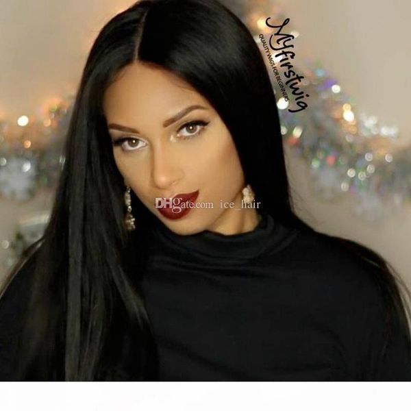 

silk base full lace wig yaki straight brazilian straight hair silk human hair wigs glueless for black women, Black;brown