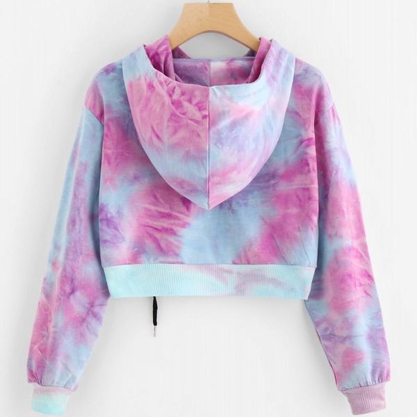

new korean kpop womens crop hooded sweatshirt colorful printed long sleeve female hip hop pullover cropped cap1, Black