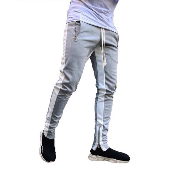 

men's pants casual fitness sports bottoming tight zipper jogging men, Black