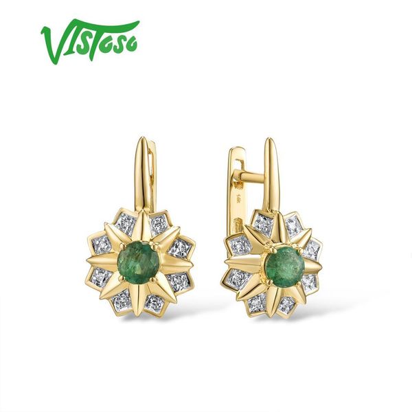 

vistoso earrings for women 14k 585 yellow gold sparkling emerald luxury diamond wedding anniversary elegant fine jewelry q1218, Golden;silver