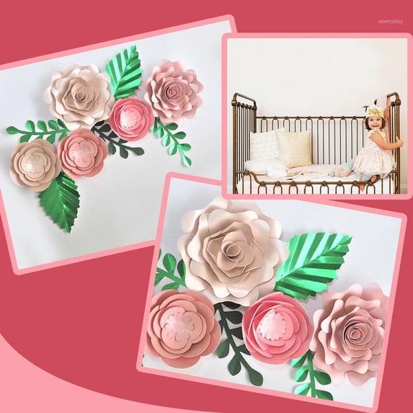 

handmade cardstock rose diy paper flowers leaves set for wedding & event backdrops decorations nursery wall deco video tutorials1