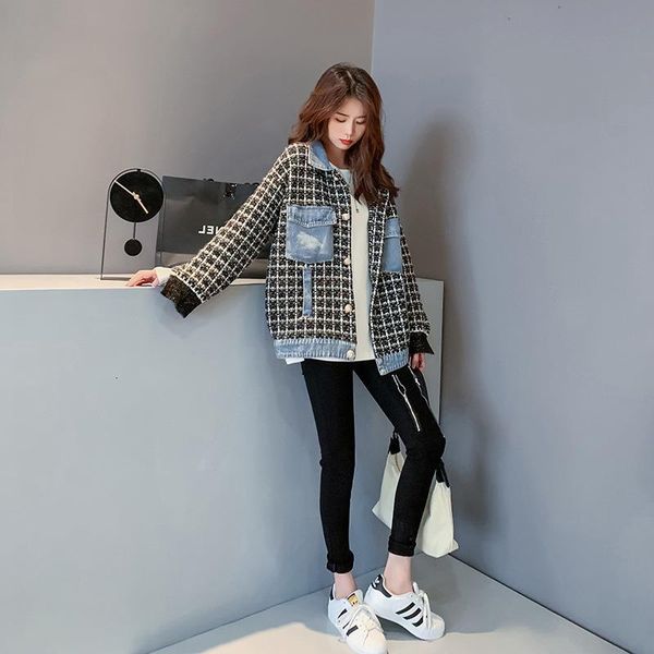 

korean-style loose casual turn down collar jacket autumn and winter 2020 denim jacket women drop shipping, Black;brown