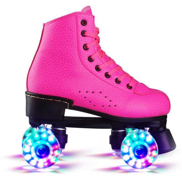 

inline & roller skates rose pink artificial leather white double line women two skating shoes patines black pu 4 wheels