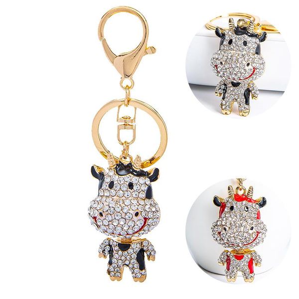 

keychains lovely cattle cow crystal-charm pendant purse bag car key ring chain wedding party jewelry favorite gift, Silver