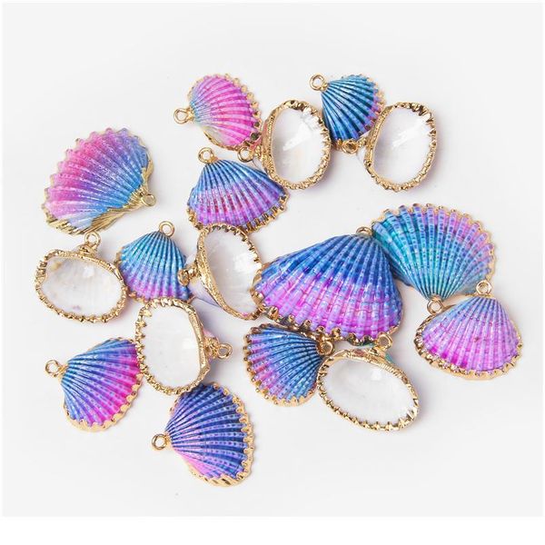 

4pcs 18-30mm colorful gold silver color threaded seashells shell charm pendants for earring necklace bracelet jewelry ma qylufz, Black