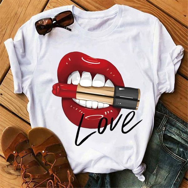

streetwear female t shirt lip print harajuku t shirts for women summer hip hop cotton shirt drop shipping, White