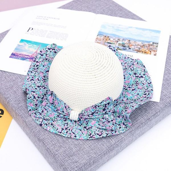 

caps & hats children baby girls fashion kids bowknot floral print straw beach cap, Yellow