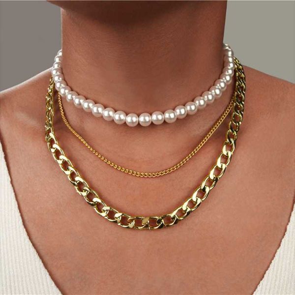 

kissme vintage layered chains necklaces for women gold color alloy link chains acrylic pearl necklaces fashion jewelry wholesale, Silver