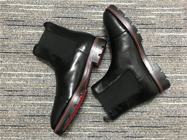 

new fashion red bottom sneaker men boot spikes suede leather red sole men shoes super motorcycle ankle boot flat boots size 38-46, Black