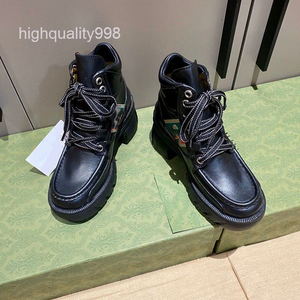 

boots high end quality martin boots autumn winter versatile leather short thick soled english bandage muffin women's shoes, Black