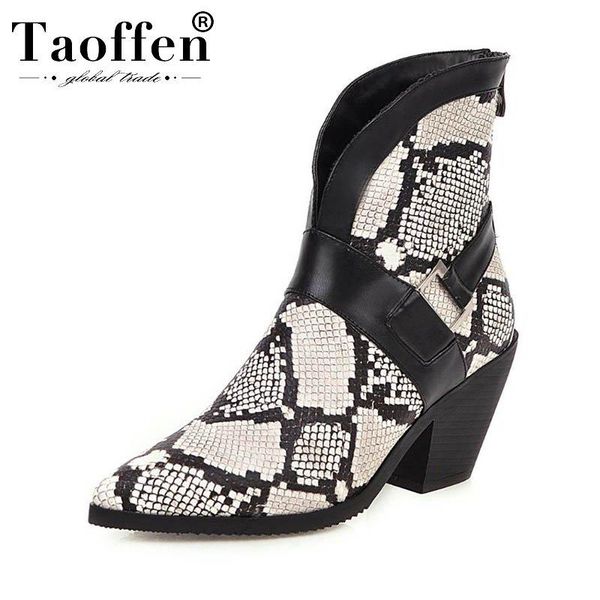 

taoffen size 31-46 new stylish snakeskin pattern women ankle boots pointed toe office work fashion boots comfortable footwear, Black