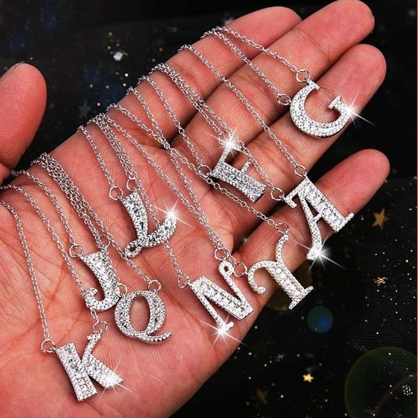 

wholesale fashion diamond initial necklace crystal rhinestone initial necklace, Silver
