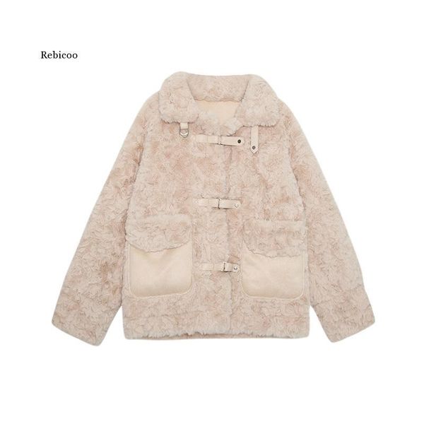 

women faux fur coat winter thick fluffy long sleeve keep warm outerwear korean japan fur jacket elegant mujer bontjas, Black