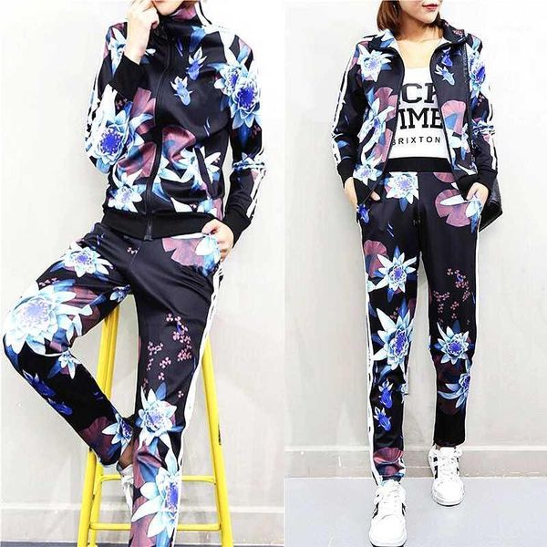 

casual fashion two piece set women full sleeve zipper printing jacket and elastic waistline woman pants tracksuit women sl4681, White