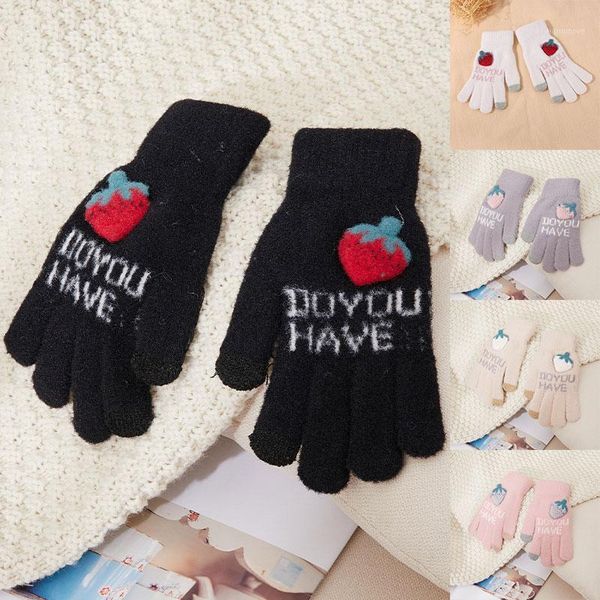 

female winter warm knitted full finger gloves men solid woolen touch screen mittens women thick warm cycling driving gloves1, Blue;gray