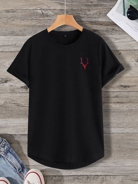 

men deer print short sleeve tee 979m#, White;black