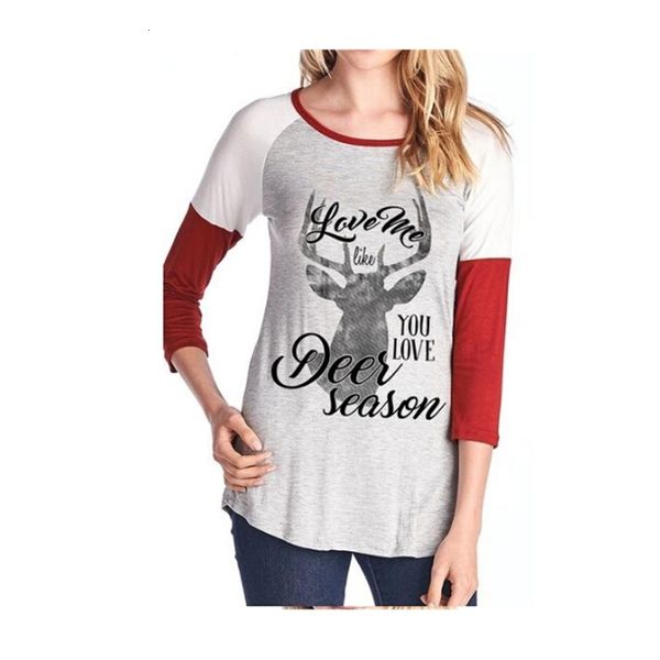 

holiday women christmas fashion letters deer printed love tshirts long sleeved colors patchwork tees, White