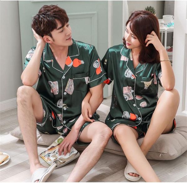 

new sleepwear couple pajamas pijamas men satin pyjama man home wear silk pyjama set home suit big size 3xl, Black;brown