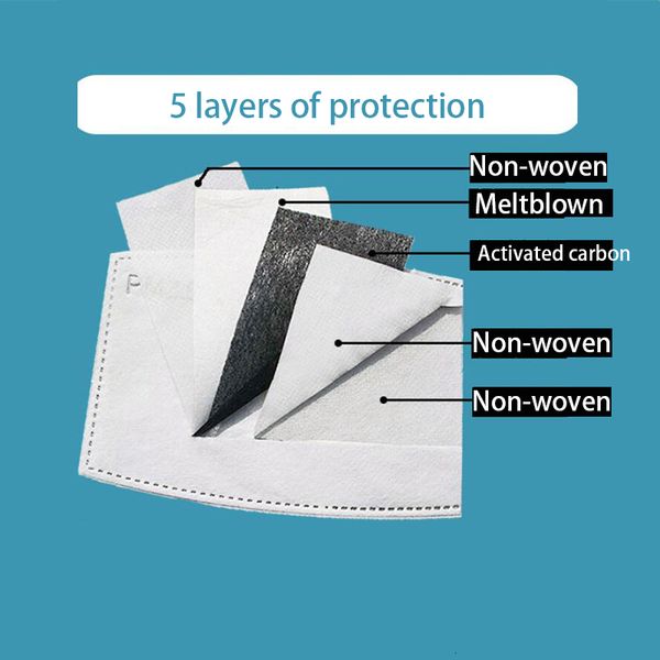 

replaceable carbon filter 5-layers insert for activated mask paper haze mouth pm2.5 filters household protective meltblown valve