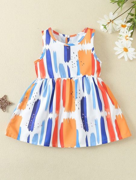 

baby brush print keyhole back dress she, Red;yellow