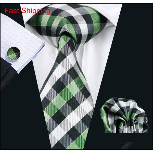 

green plaid tie pocket square cufflinks set jacquard woven silk mens tie set business work formal meeti qylxdy bde_home, Black;blue