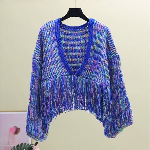 

women's tracksuits 2021 autumn and winter front back two-wear colored tassel sweater + knitted split skirt suit1, Gray