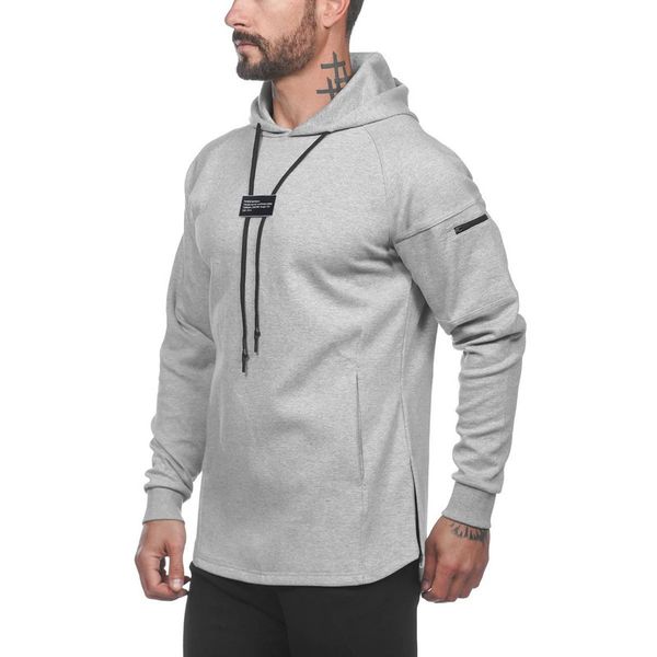 

muscle brother fashion sports casual hooded sweater men's cotton fitness coat, Gray