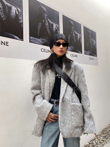 

actudios grey tweed suit women's thickened 2020 winter new loose casual coat, White;black