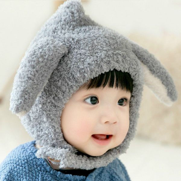 

baby 2020fw ear muffs childrens fashion plush hat kids solid color cute ears warm hat boys and girls trendy newborn hats sale, Yellow