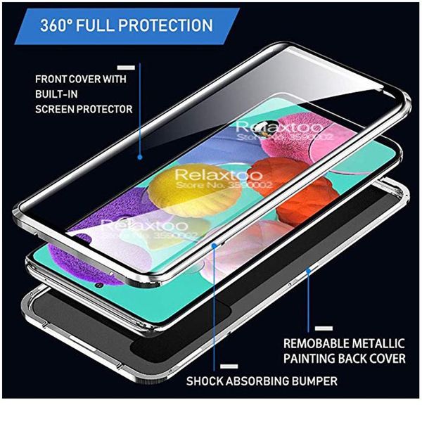 

360 magnetic case for samsung galaxy a51 a71 4g a50 a10 a20 a30 a70 m30s a30s double-sided tempered glass pho qyloff