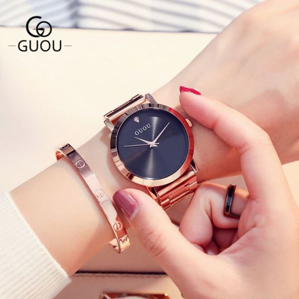 

women's watches ladies watch 2020 guou fashion rose gold bracelet watches for women rhinestone clock women reloj mujer saat t200420, Slivery;brown