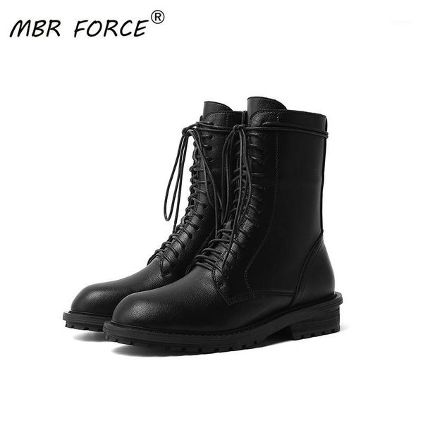 

mbr force women's leather lace-up flat shoes warm autumn and winter plush short boots motorcycle boots shoes women1, Black