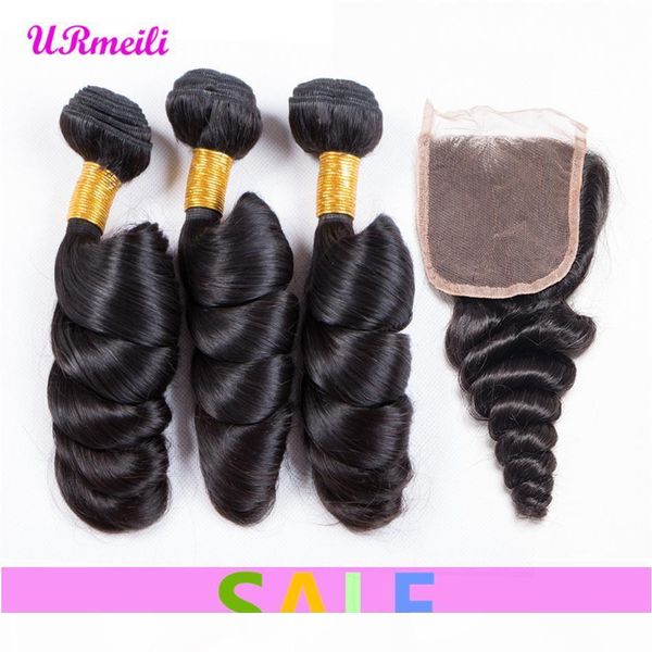

loose wave human hair weave bundles with closures 10a grade brazilian human hair bundles with closures loose wave bundles with lace closure, Black;brown