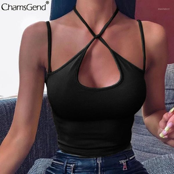 

summer sleeveless tank women halter cross bandage punk cut out bustier tank womens female camisole #4z111, White