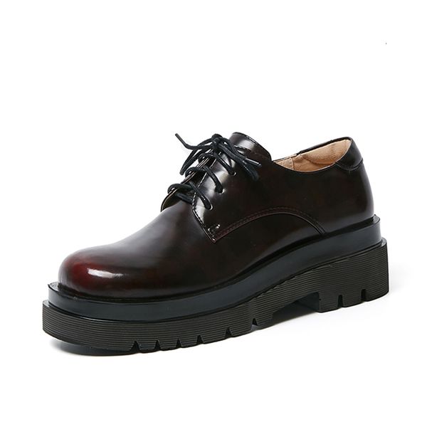 

all-match woman 2021 cow thick bottom loop-up toe-round toe round foot shallow spring in the air platform shoes vred, Black