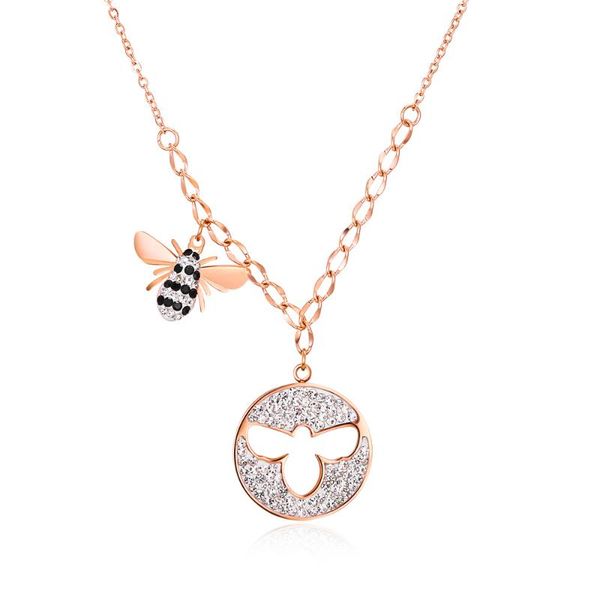 

chokers firebros rose gold stainless steel zircon disc bee pendant necklace choker women jewelry accessories drop, Golden;silver