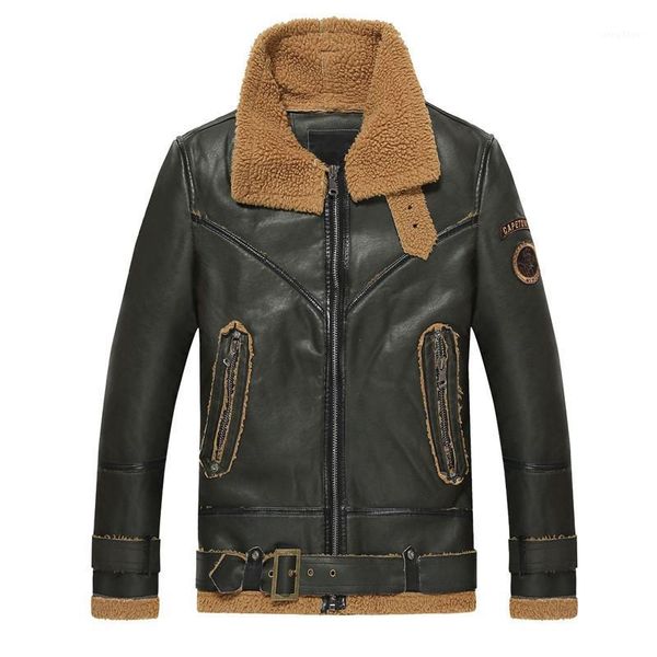 

autumn and winter men's leather jacket retro motorcycle warm plus velvet pu leather jacket windproof coat bomber1, Black
