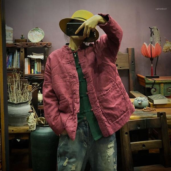 

women's down & parkas johnature winter coat women clothes 2021 parka vintage thick full sleeve loose linen leisure concise pockets coat, Black