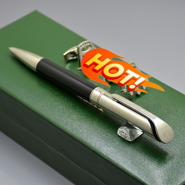 

christmas gift - luxury rlx branding black resin ballpoint pen + frenchy jewelry cufflinks for man cuff links with original box packaging, Silver