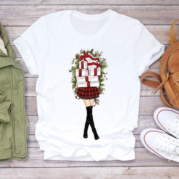 

women christmas gift cute girl fashion winter 90s holiday print lady tshirt ladies graphic t-shirts female tee t-shirt, White