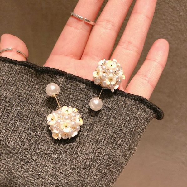 

s925 silver needle korean pearl ball earrings, Golden