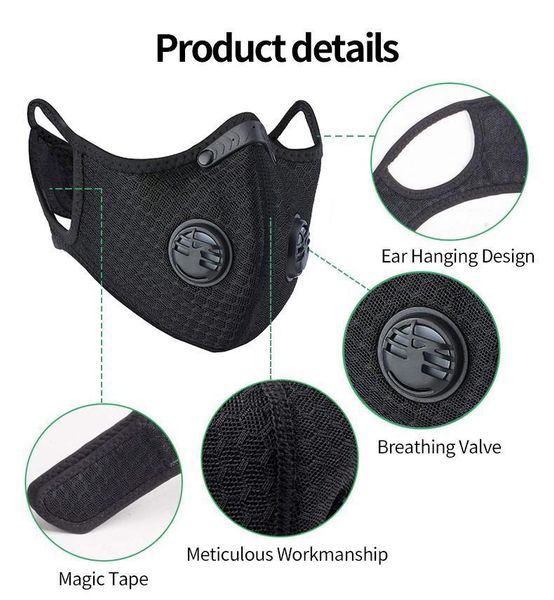

us face stock masks cycling protective dhl with filter black pm2.5 anti-pollution dust sports running training road bike